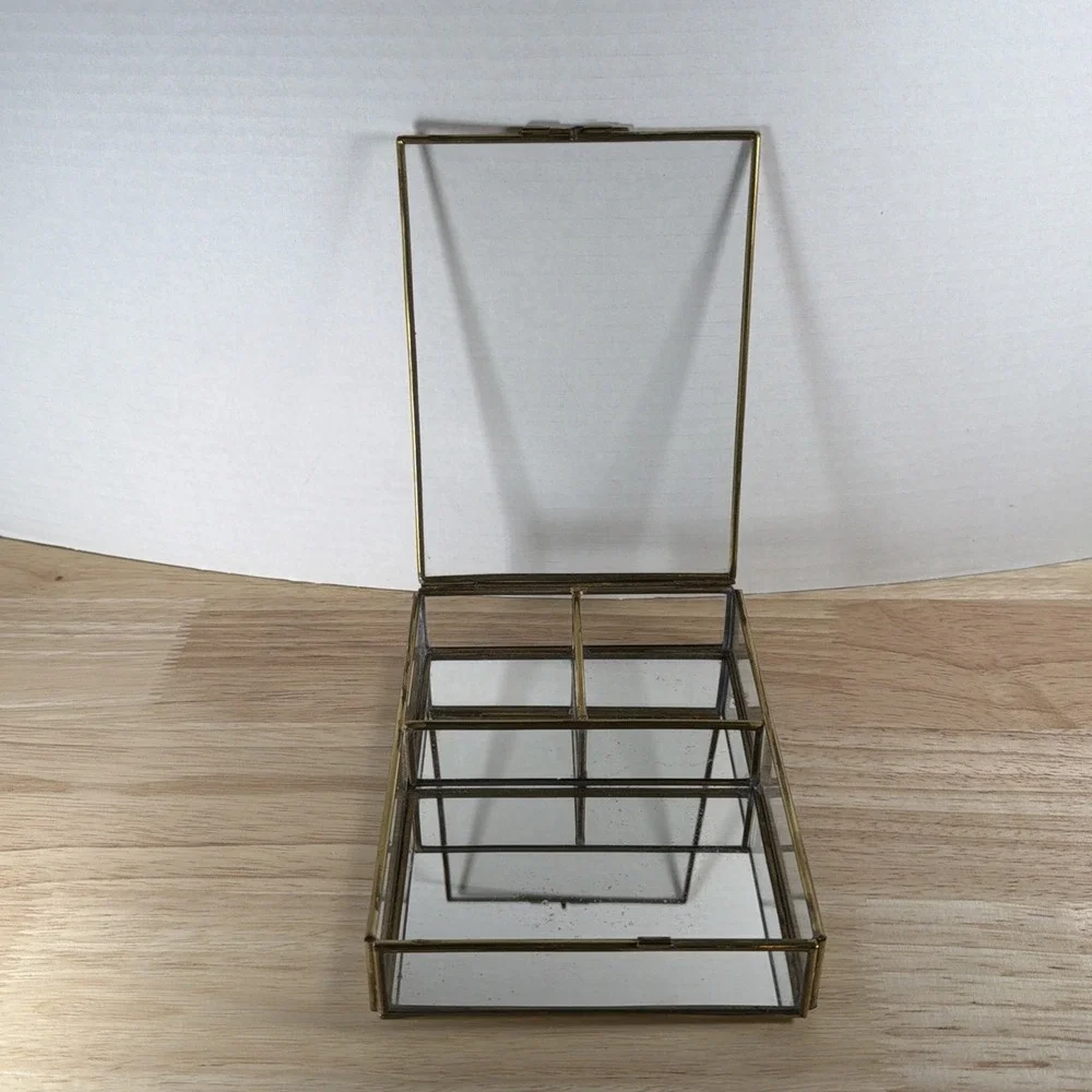 Vintage Mirrored Glass Brass Curio Cabinet Display Multi Shelf Case Shelf 6.5x5